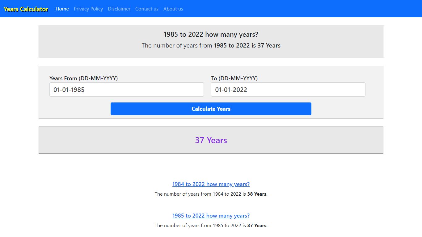 1985 to 2022 How Many Years? - Years Calculator